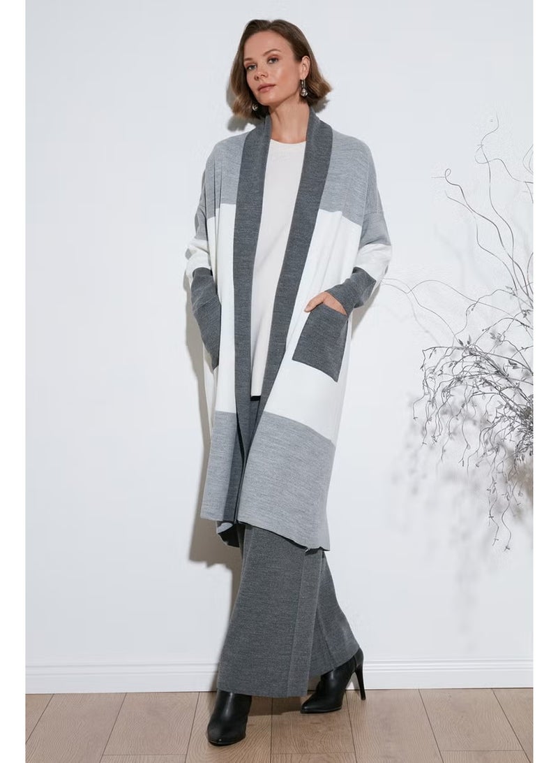 Lela Modest Color Block Long Knitted Cardigan Women's Cardigan 4616172 - Image 2